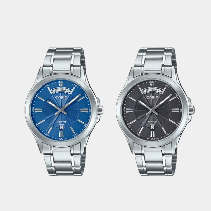 Casio Enticer Day-Date Blue Dial Silver-tone Men's Watch- MTP-1381D-2AV